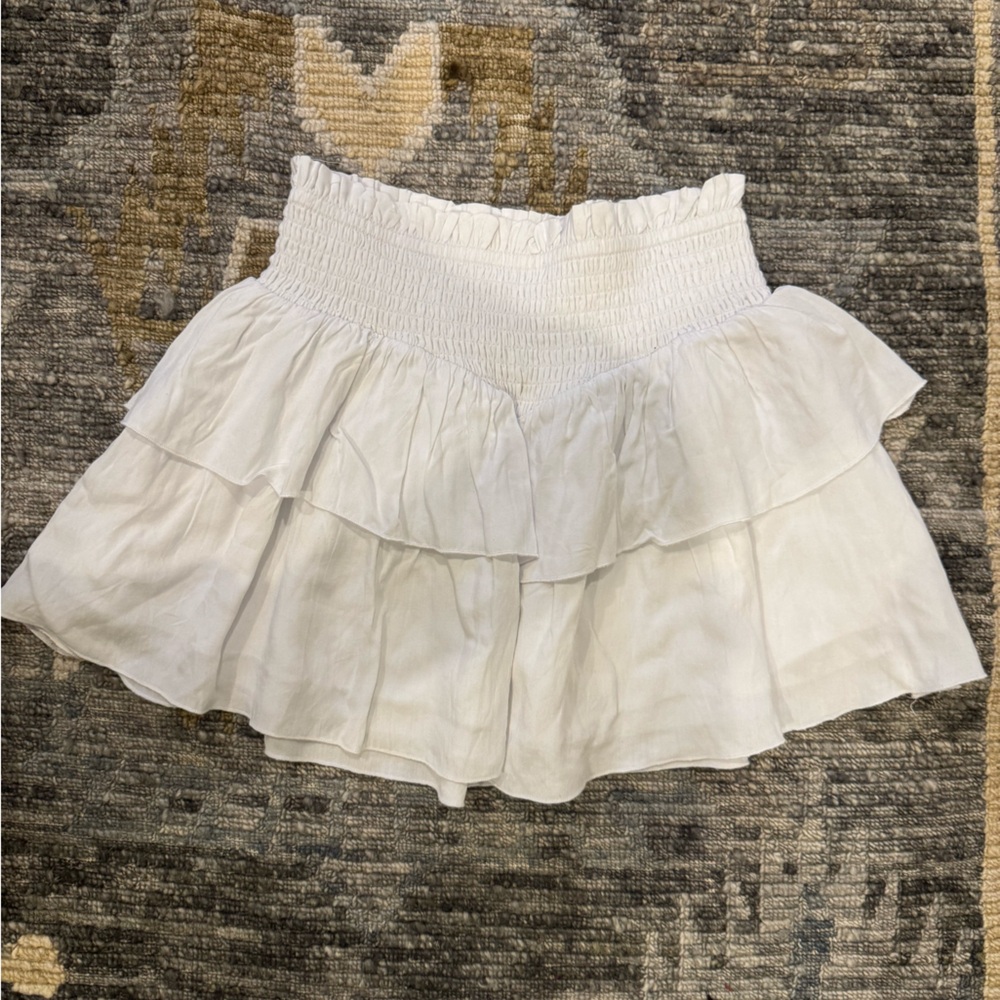 Katie J NYC White Smocked Bubble Mini Skirt L